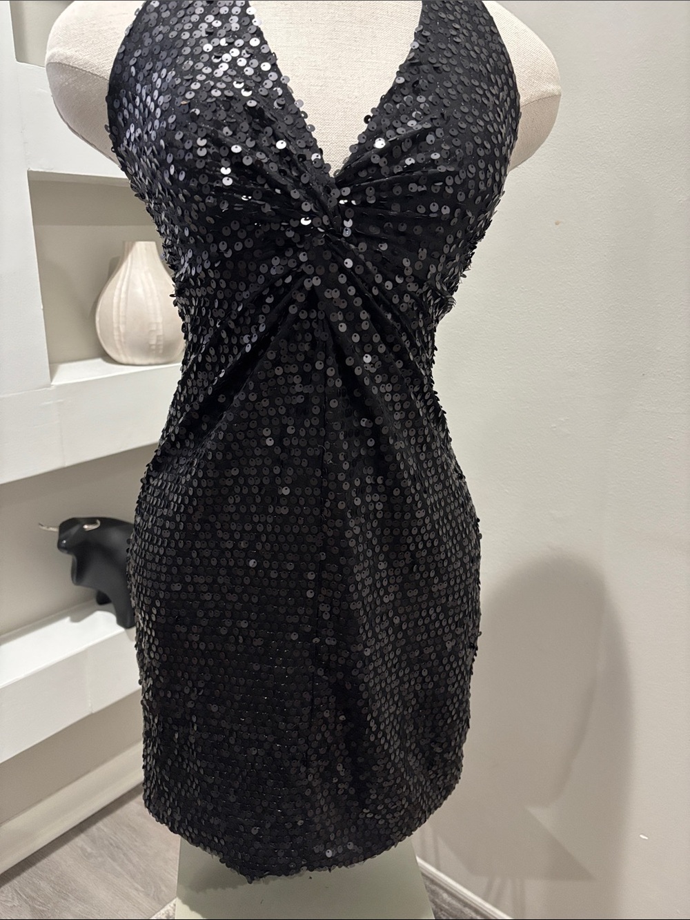 Frederick's of Hollywood Black Sequin Halter Mini Dress